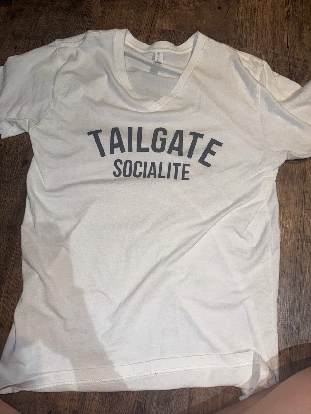 Next Level Apparel White V-Neck Graphic Tee with Gray Print
